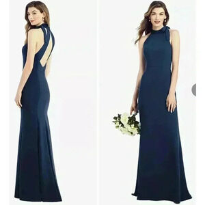 After Six BOW-NECK OPEN-BACK TRUMPET GOWN - MIDNIGHT NAVY - Size 18